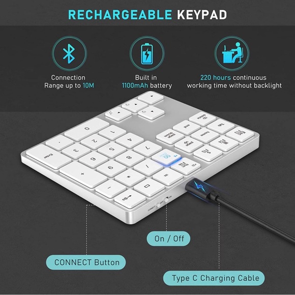 Bluetooth Backlit Numeric Keypad Wireless - Picture 3 of 7